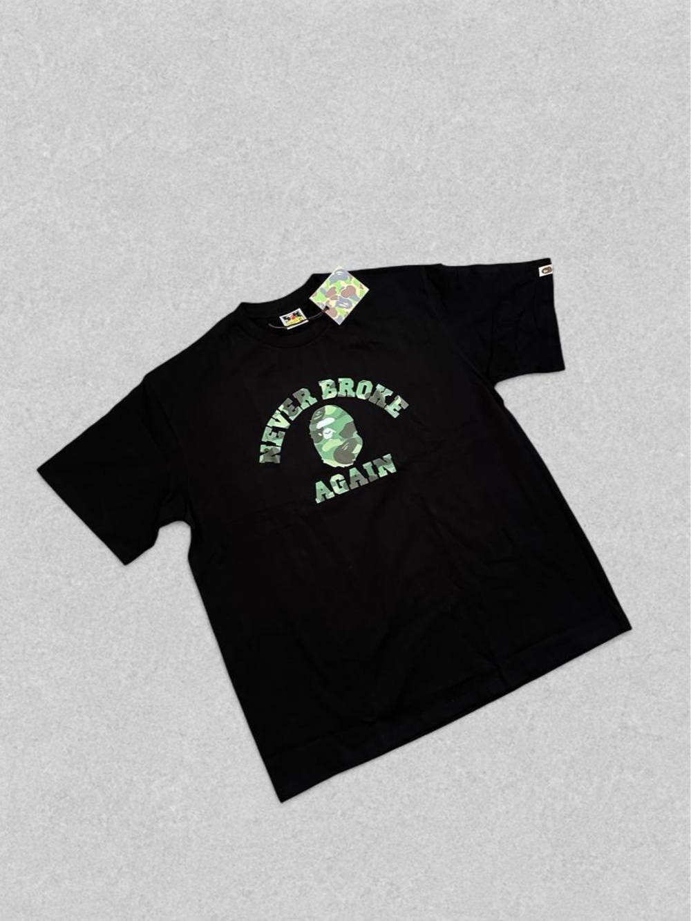 Bape Black Tee with Green Camo Logo